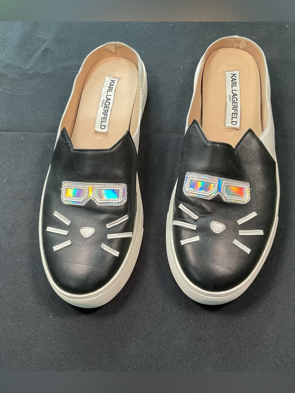 Karl Lagerfeld White Slip-On Leather Sneakers with Nude Insole